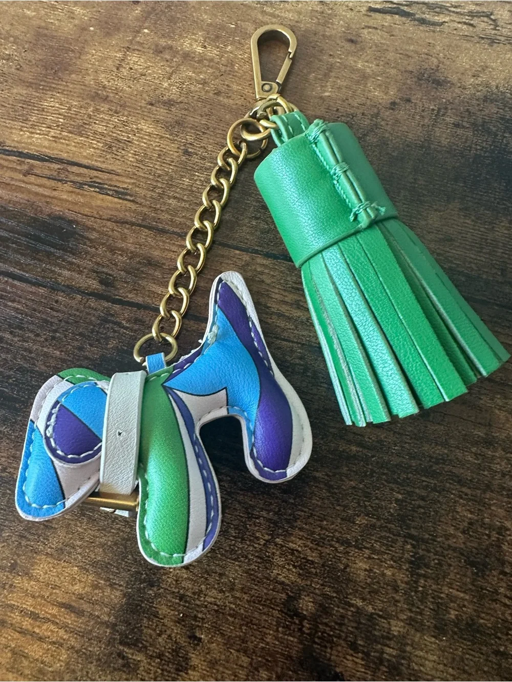 Steve Madden Blue White Multi Color Dog & Green Tassel Keychain Bag Charm NWOT